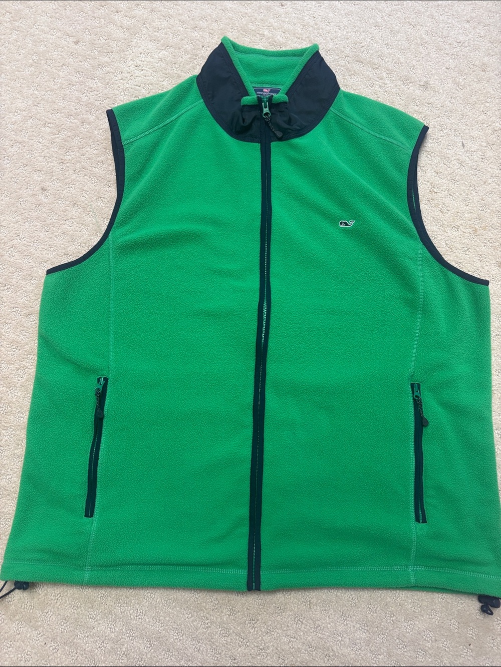 Vineyard Vines Green Fleece Vest with Navy Trim